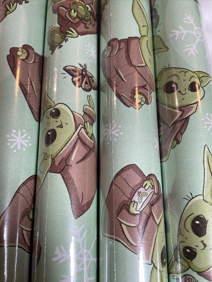 Disney 4 Rolls Christmas Gift Wrap Wrapping Paper Mandalorian Child Star Wars - Image 2 of 4