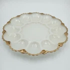 Vintage Anchor Hocking Milk Glass Gold Edge 10" Deviled Eggs Plate