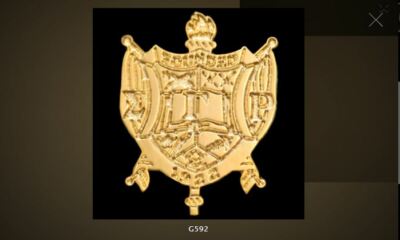 Sigma Gamma Rho SGR 1'' Sandblast Gold Shield Pin