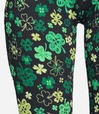 St Patrick s Day Clover Leggings Green Black L Lucky Shamrock NEW Large