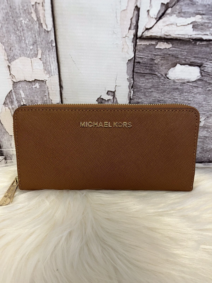 Michael Kors Travel Zip Around Brown Saffiano Leather Continental