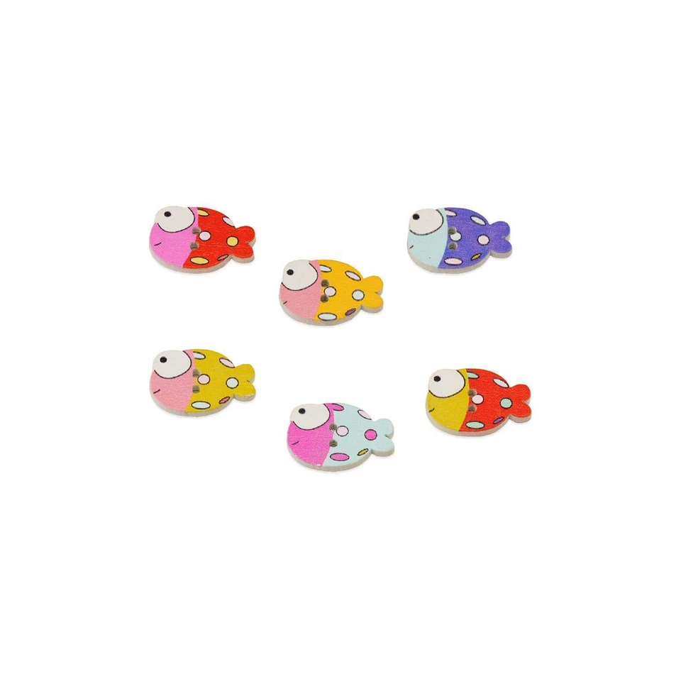30pcs Cartoon Fish Wooden Buttons for scrapbook sewing handmade crafts Diy 20mm - Image 4 of 4