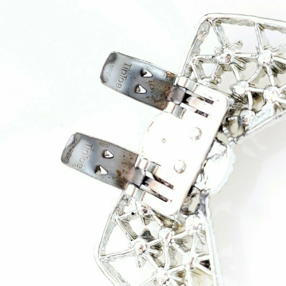 Par de clips para zapatos vintage como nuevos punta punta punta tono plata placa de rodio pesado estrás Foto 4 de 4