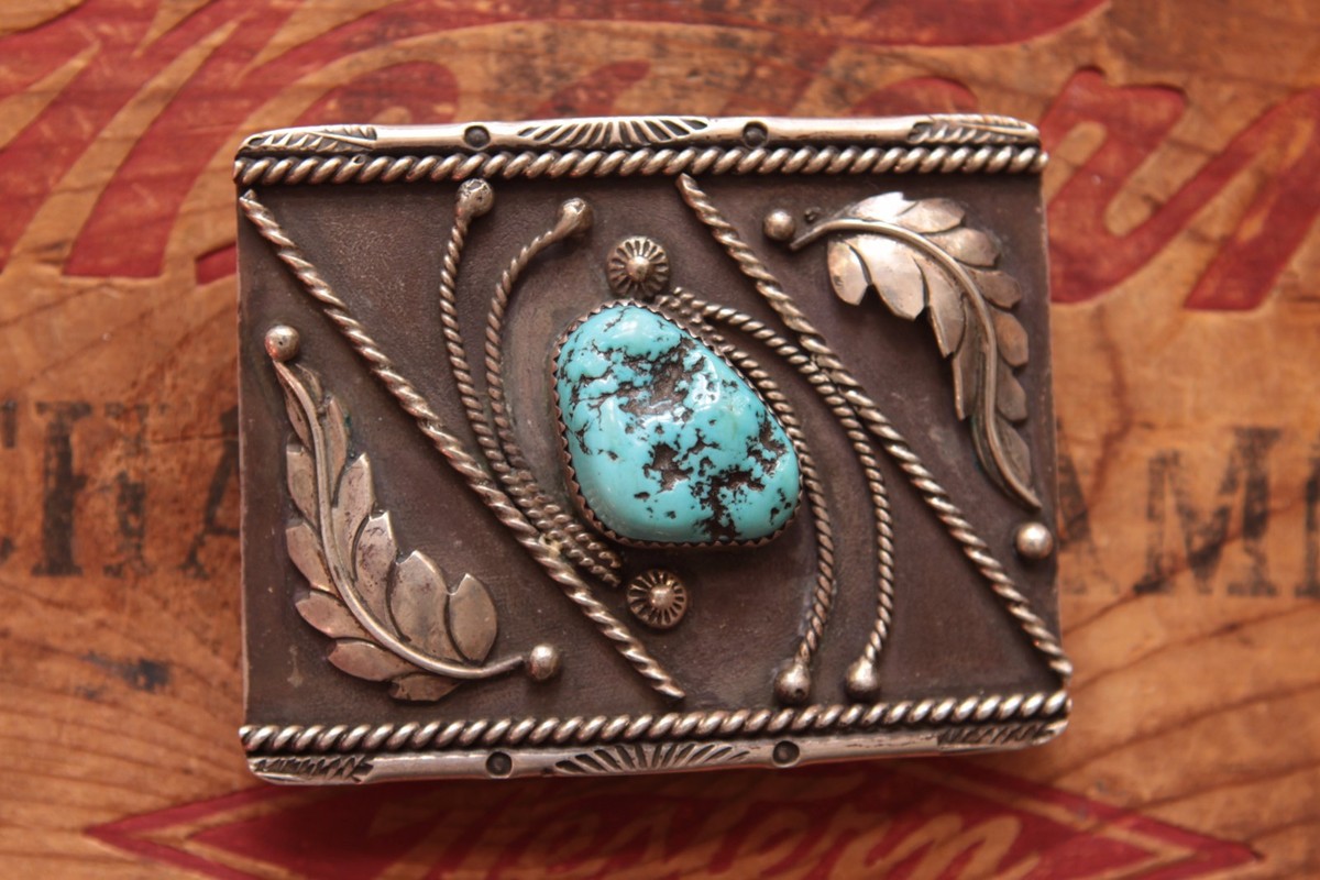Vintage Native American Sterling and Turquoise Belt Buckle The Atlantis Turquoise Cluster Belt Buckle – Calli Co. Silver main image 4
