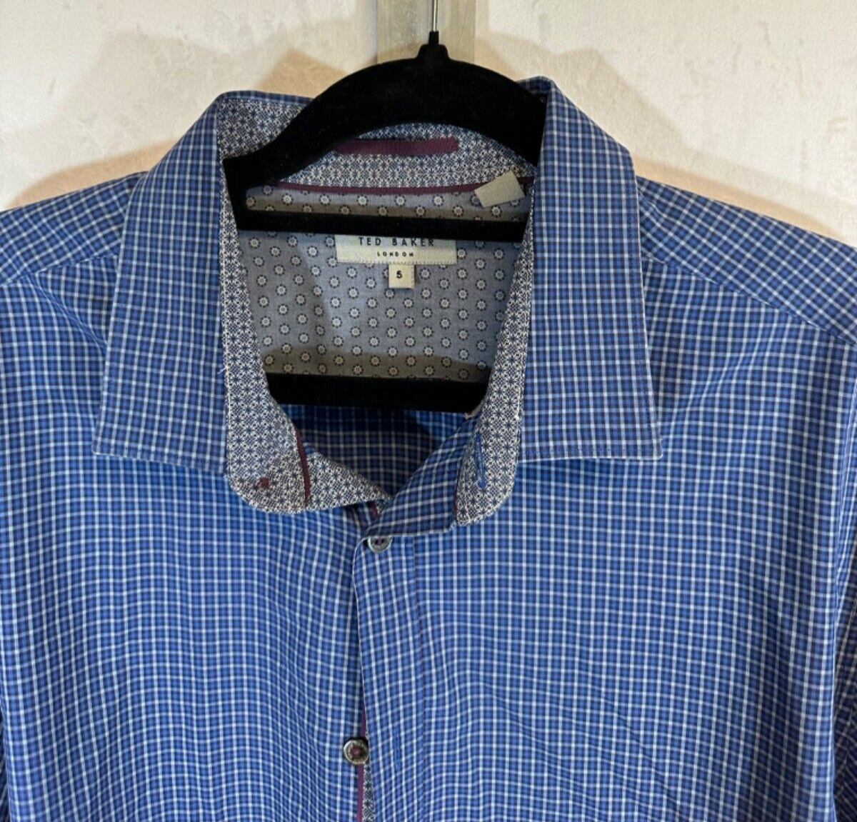 Ted Baker Blue Floral Flip Cuff L/S Shirt Men's Size 5 XL Button