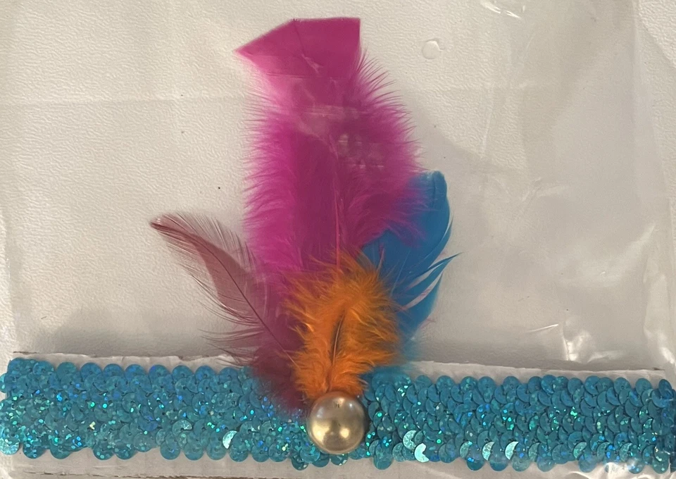 Ladies 1920S Multi Colored Sequin Turquoise Elastic Headband Costume Accessory - Image 2 of 2