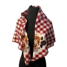 NWOT Vintage Ray Strauss Floral Red Houndstooth Square Scarf