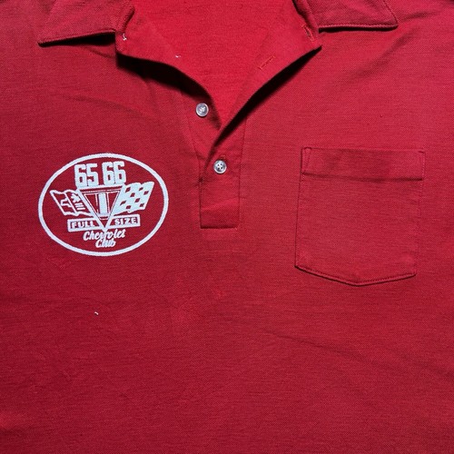 Vintage 1965 1966 Chevy Chevrolet Full Size Club Red Polo Shirt Size Large - Picture 2 of 10