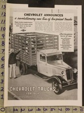 1934 AUTO TRUCK CHEVROLET BLUE FLAME ENGINE LIVESTOCK CATTLE TRAILER AD SJ81