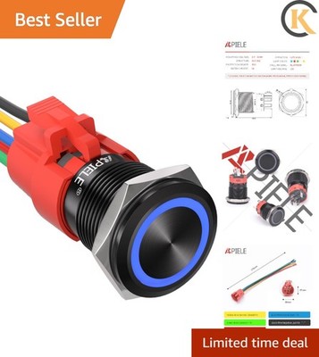 19mm Latching Push Button Switch 12V DC Angel Eye Halo Ring LED Metal 0.74'' 1...
