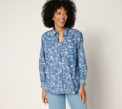 Joan Rivers Classics Collection Women's Top Plus Sz 2X Cotton Blue A688997