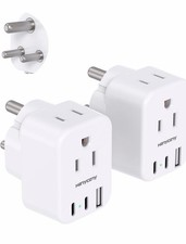 2 Pack US to India Plug Adapter, Type D Travel Adapter with 3 Outlets 3 USB...
