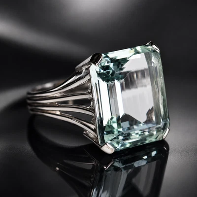 bague or empierree aigue marine 19 carats - Photo 1/2