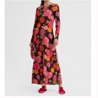 New  La DOUBLEJ Long Sleeve Swing Dress in Gyn Chocolate Floral Sz XS