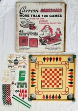 Vintage CARROM Game Board In Box w/ Game Pieces & Instructions Booklets 