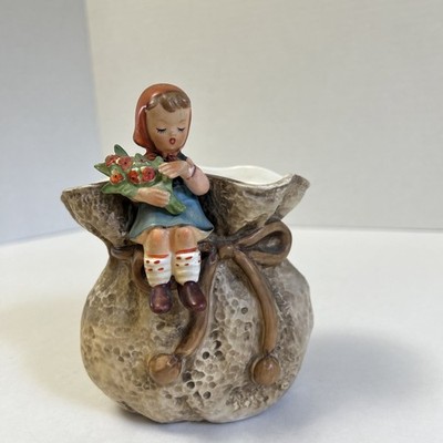 Girl Holding Flowers Sitting On A Textured Bag Planter/Vase. Inarco 1961 E-460A