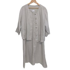 Vtg Mosaic Dress Womens Large 2 Piece Midi Linen Cottagecore Lagenlook Top Sage