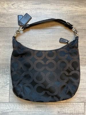 Coach Signature C Purse Brown Jacquard Hobo Bag Blue Lining 14 x