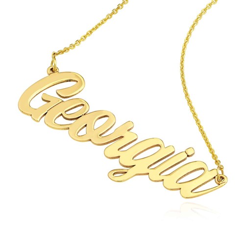 Customizable 14K Yellow White Rose Gold Script Nameplate Necklace (Solid Links) - 第 5/21 張圖片