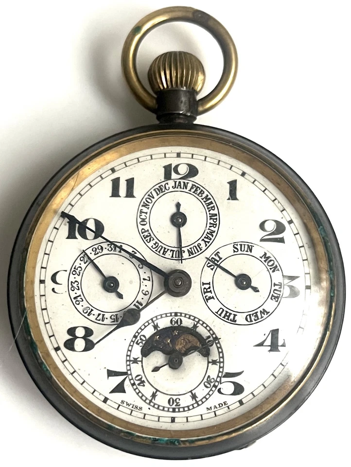 Pocket Watch - Antique - Swiss Made - Moon Phase - Vintage - Rare - Calendar - Image 2 of 4