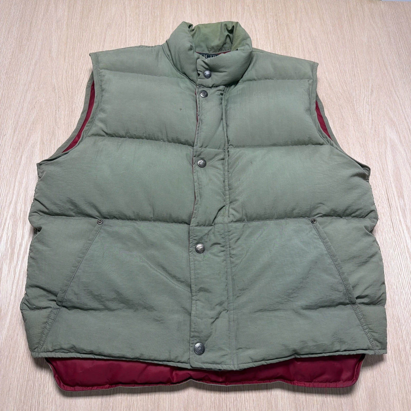 Vintage Pacific Trail Vest Mens Large Green Down Puffer Zip Snap Outdoor Hiking