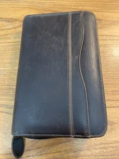 Day-Timer Cover Brown Genuine Leather Planner Book Organizer 8.5x6" Binder CLEAN