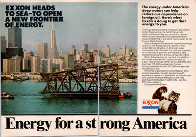 Exxon Energy Vintage Magazine Ad 1970s San Francisco Offshore Platform Tiger