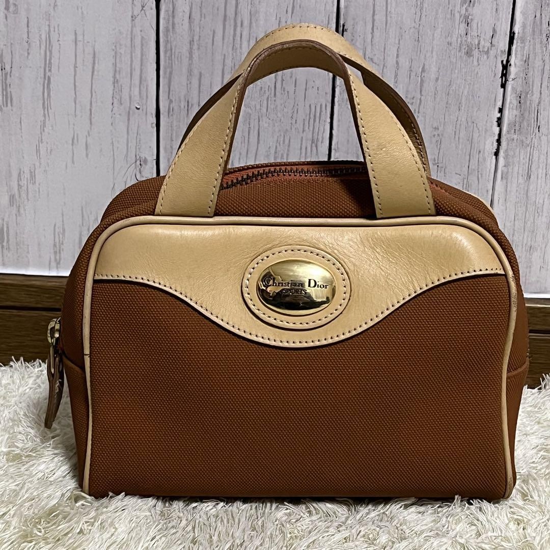 Christian Dior Sport Vintage Mini Handbag Canvas Leather Orange Beige Gold Japan