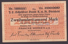 Brema - Ławka Schröder, Francke Werke K.a.A.; 200 000 marek z 15 sierpnia 1923