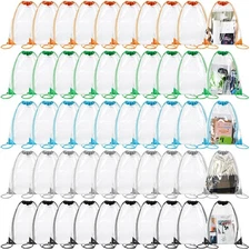 Abbylike 50 Pcs 17 x 13 Inch Clear Drawstring Tote Bags PVC Sporting String B...