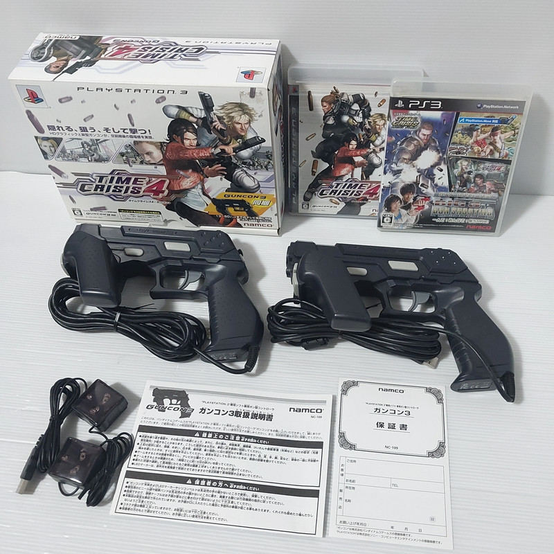 PS3 TIME CRISIS 4 + 2 Guncon3 + LED Marker with Box 2 games Tested PlayStation3