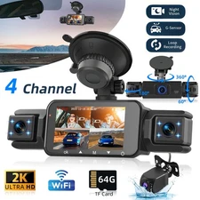 4 Channel 3 Camera 360° Front and Rear Dash Cam WIFI With 64G Card 2K G-Sensor