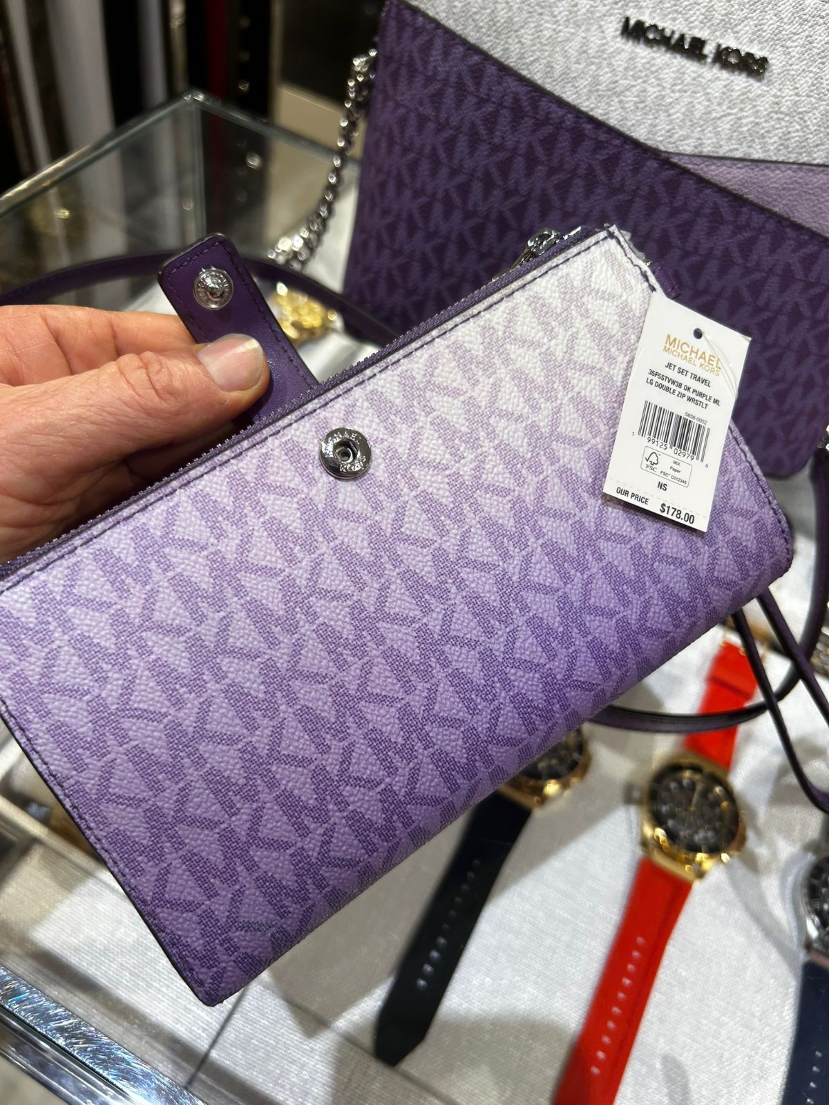 Michael Kors Jet Set Women Dome Crossbody Bag +Double Zip Wallet Set Dark Purple thumbnail 17