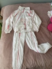 Vintage Ellesse White & Pink Embroidered Drawstring Shell Suit