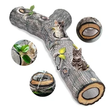 Cat Tunnel,3 Way Cat Toys,Tree Trunk Cat Tunnels for Indoor, Cat Maze for Kit...