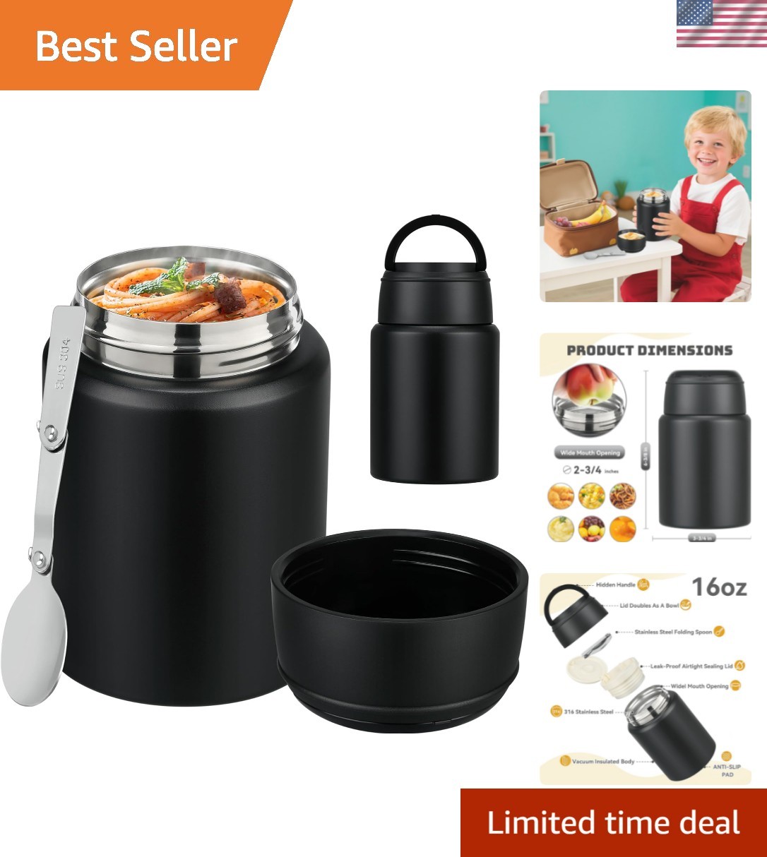 Soup Thermo for Hot Food Kids 16oz Insulated Food Jar Leakpr