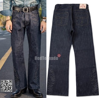 Red Tornado Vintage 16oz Raw Denim Pants Men Selvedge Jeans BOOTCUT Washed Blue