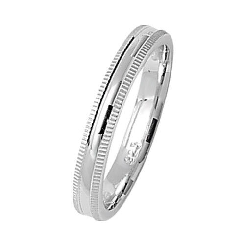 Ladies 925 Silver 3mm Mill Grain Wedding Band Ring - Size 'L' ONLY - Gift Boxed - Picture 1 of 3
