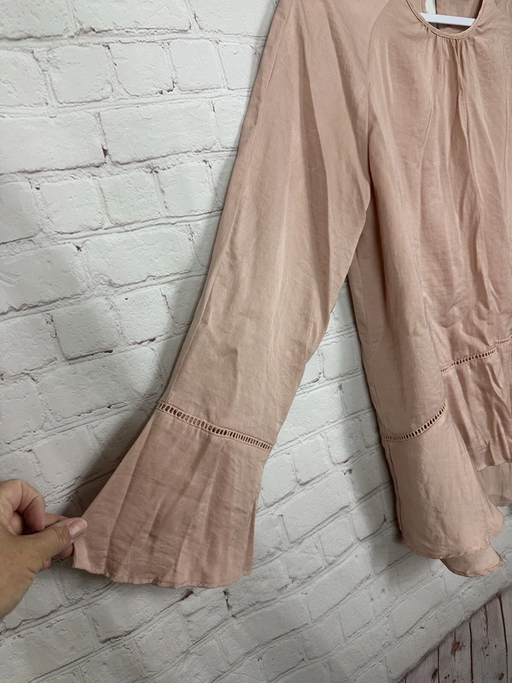 Blusa Top Mossimo Mujer Rosa Plisada Dobladillo Alto Bajo Campesina Manga Larga Talla L Foto 2 de 4