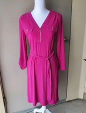 Emma & Michele Dress Womens Small Pink Gold Accents Roll Tab Belted Adjustable