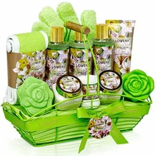 Home Spa Gift Baskets - Bath and Body Gift with Shower Gloves - Magnolia Jasmine