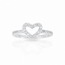 Open Heart Cubic Zirconia Ring In Sterling Silver, 925 Real Silver