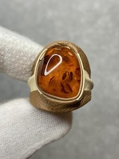 Natural Baltic Amber Adjustable Ring Cognac Color With Leather