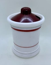 Medco Milk Glass Mustard Jam Condiment Jar Red Stripes with Rare Lid