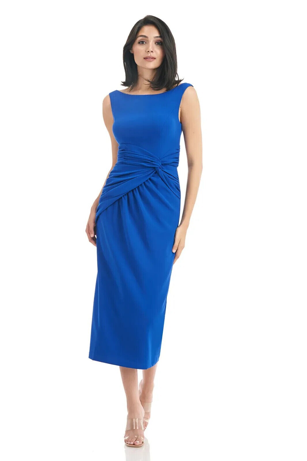 Kay Unger Sapphire Blue Sabina Twist Front Midi Dress Size 0 Orig $278