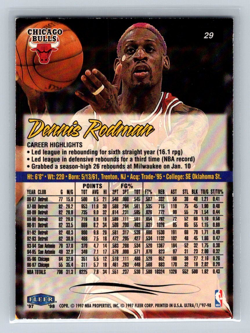 1997 Fleer Ultra Dennis Rodman #29 Chicago Bulls | eBay