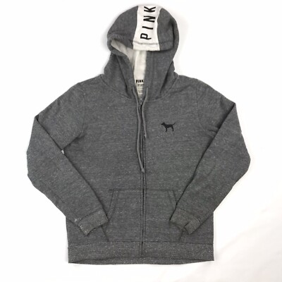 Pink Victoria Secret Full Zip Comfortable Distressed Gray Hoodie Women s Size S