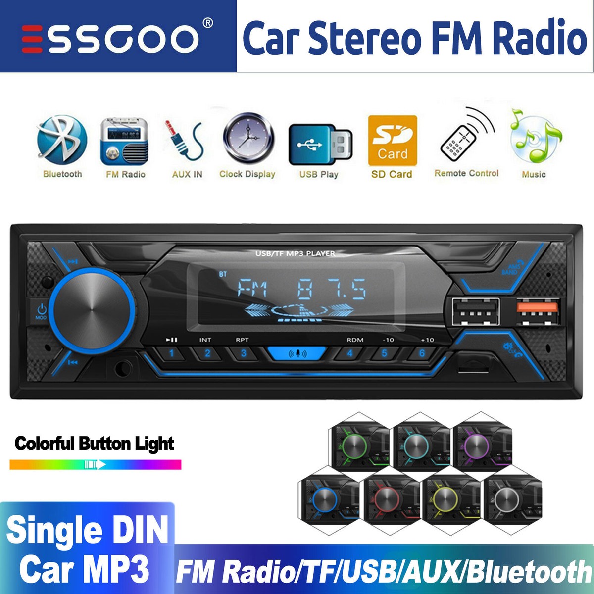 Single DIN Car Stereo Radio Mp3 Player Bluetooth FM AUX IN USB