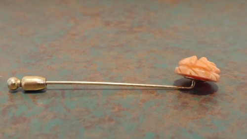 Solid 14K Yellow Gold Carved Coral Stick Pin "Coral Rose" - Picture 2 of 6