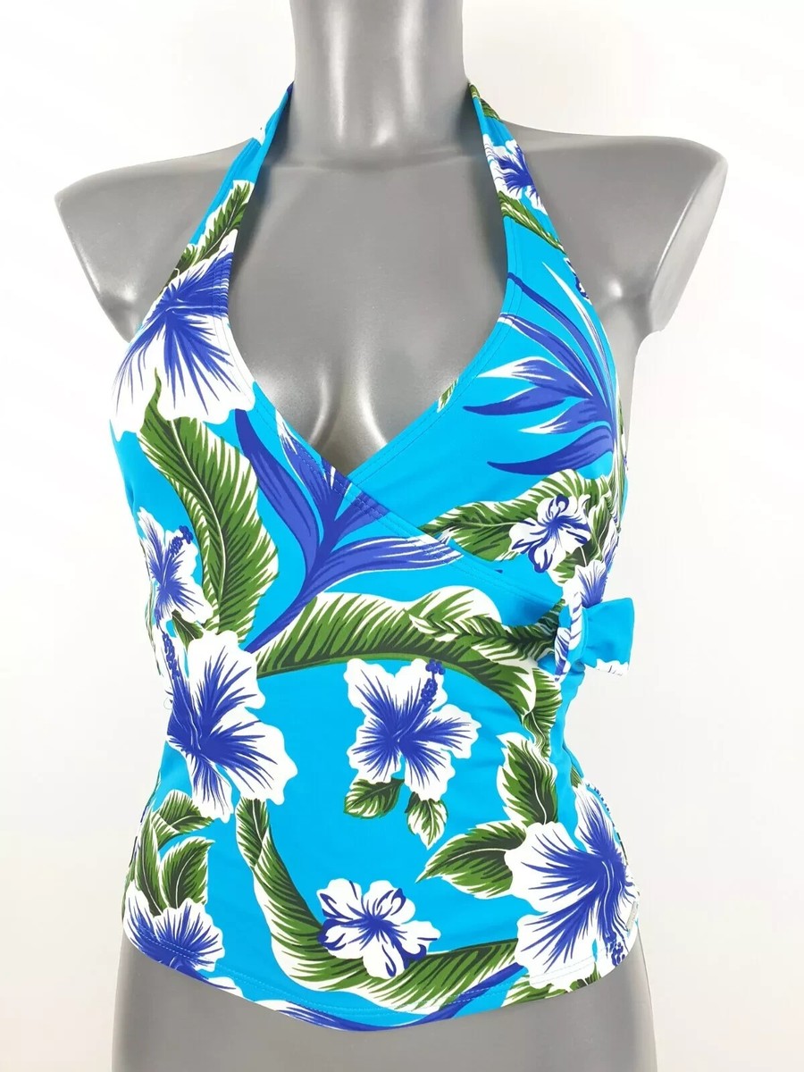 Lepel Tankini Top Floral Swimwear Floral Blue Halterneck UK